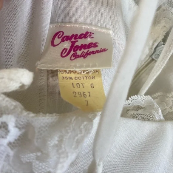 70s Vintage Maxi Slip Dress Embroidered Lace Ruffle Trim Cottage Prairie Size 7 - Picture 8 of 11